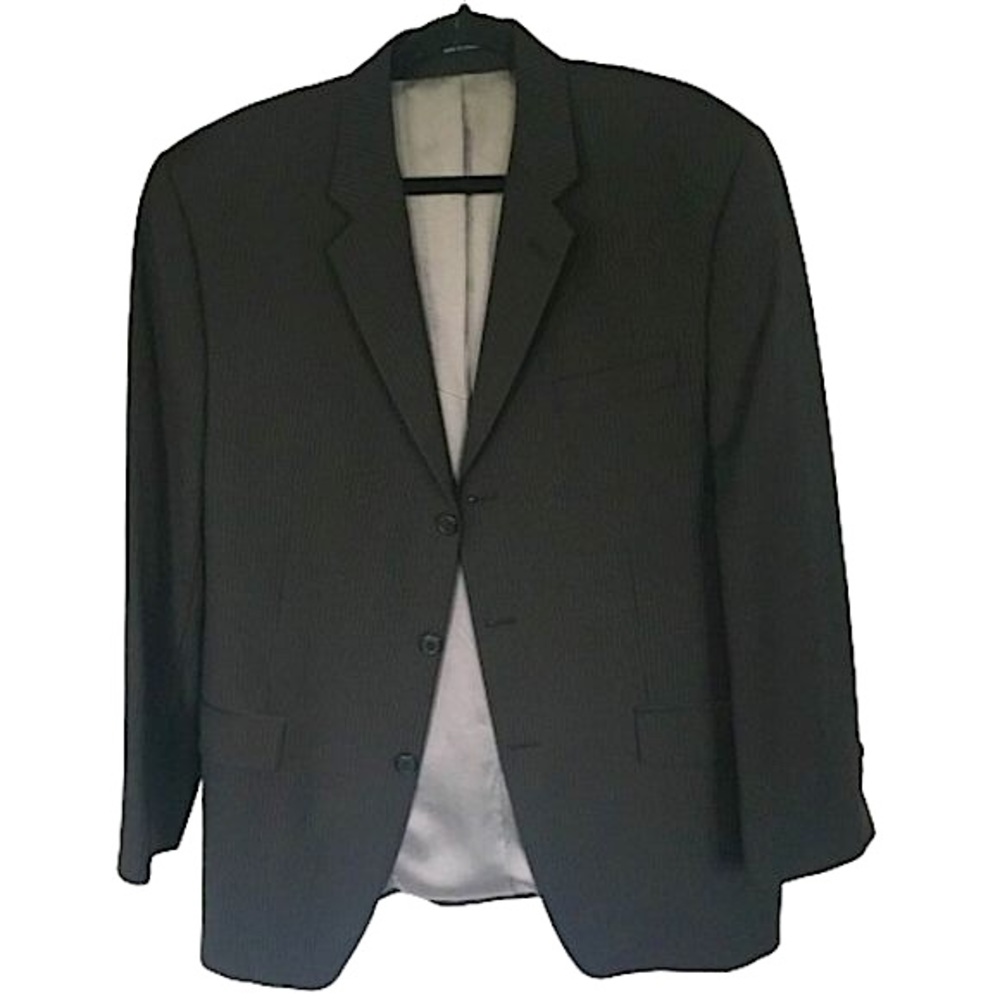 Calvin Klein Men's Charcoal Grey Single Breasted Pinstripe Wool Suit Jacket